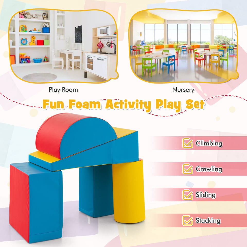 image 1 of COSTWAY 5 Pieces Kids Climb and Crawl Foam Play Set Educational Software