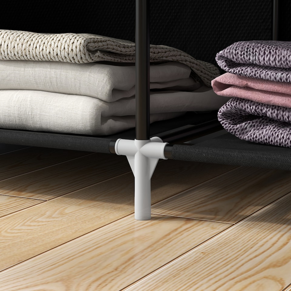 image 1 of HOMCOM Fabric Wardrobe, Portable Wardrobe with 6 Shelves, 1 Hanging Rail, Foldable Closets, 103 x 43 x 162.5 cm, Black