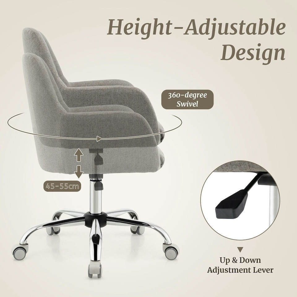 image 1 of COSTWAY Adjustable Rolling Upholstered Accent Armchair Grey