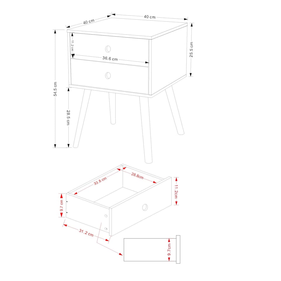 image 1 of Options Scandia 2 Drawer Nightstand - Stylish Two Tone Bedside Table for Small Spaces | White | White | One Size | 1