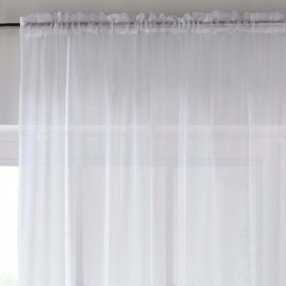 image 1 of Sheer White Plain Woven Voile Slot Top Curtain Panel Pair (55x90") 145x229m