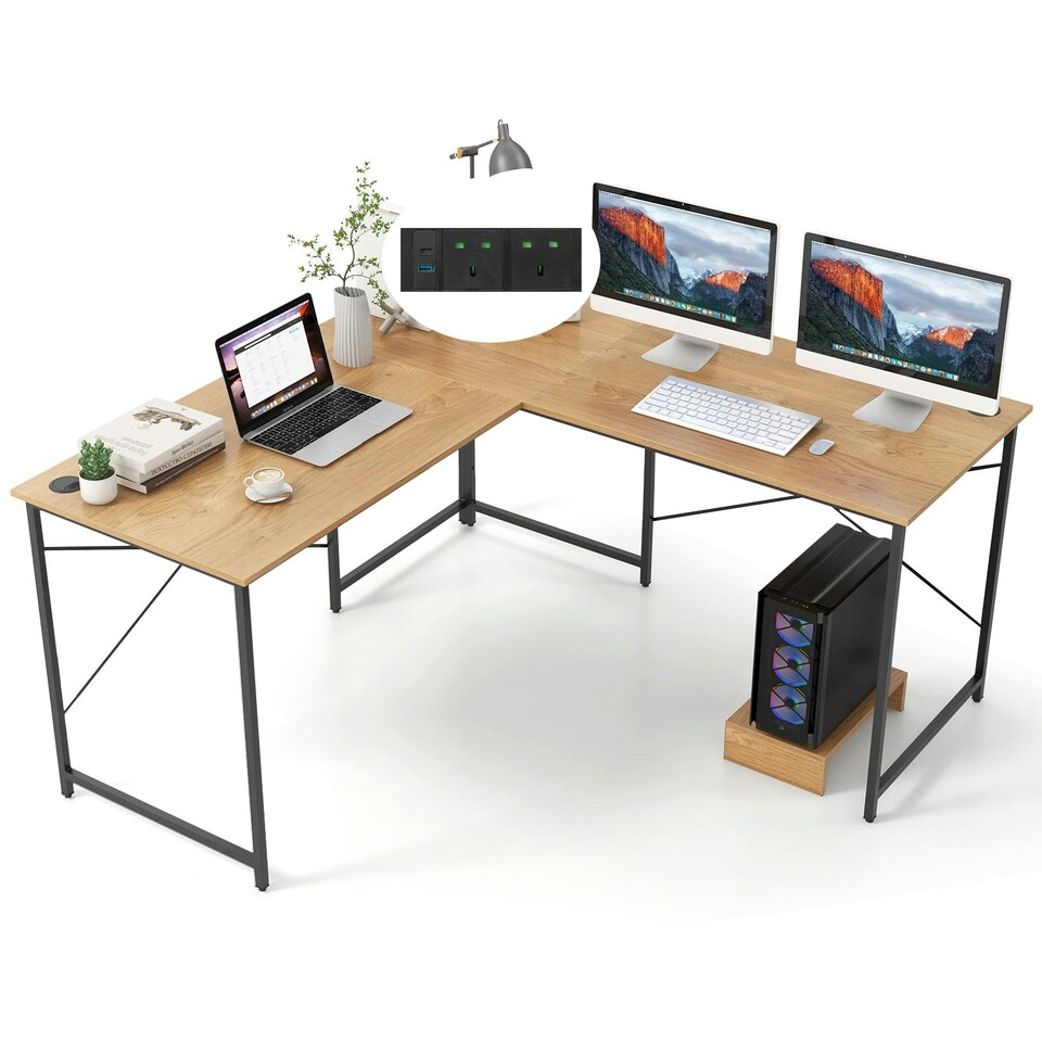 image 1 of COSTWAY Reversible L-Shaped Desk Corner Computer Desk N/A