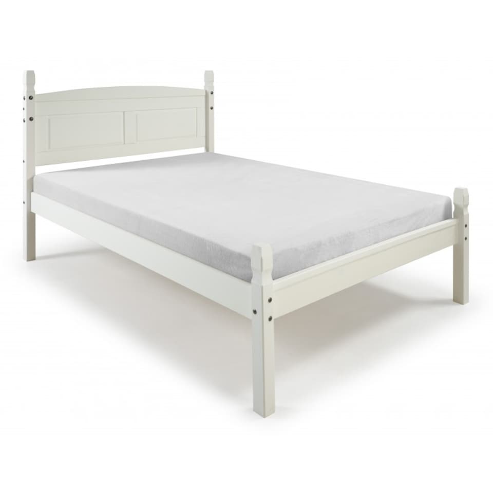 image 1 of Mercers Furniture Corona White 4'6" Double Low End Bed Frame Solid Wood Pine Wooden Bedroom 4ft6 with Mexican Styling