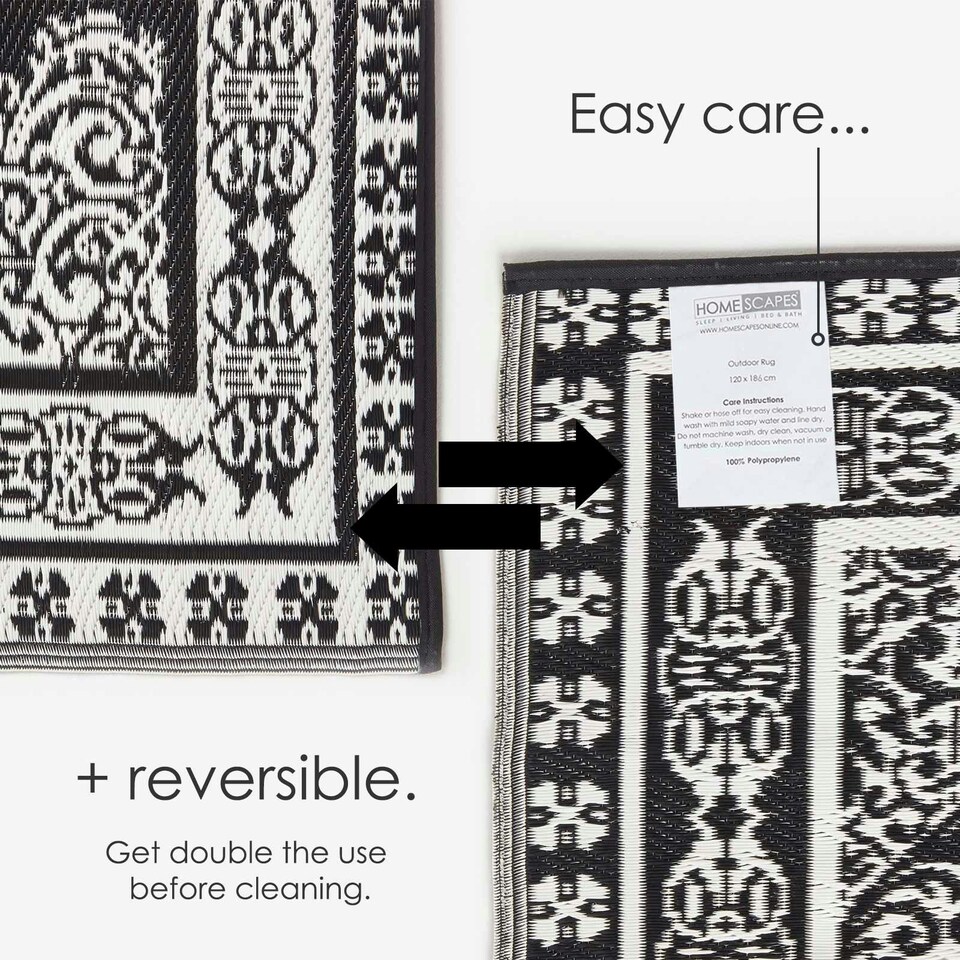 image 1 of Homescapes Outdoor Rug Luxury Waterproof Reversible, For Garden, Motif Black | 120 x 186 cm