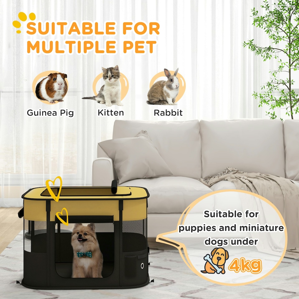 image 1 of PawHut Portable Dog Pen for Puppies, Rabbits, Kittens, Guinea Pigs - Yellow