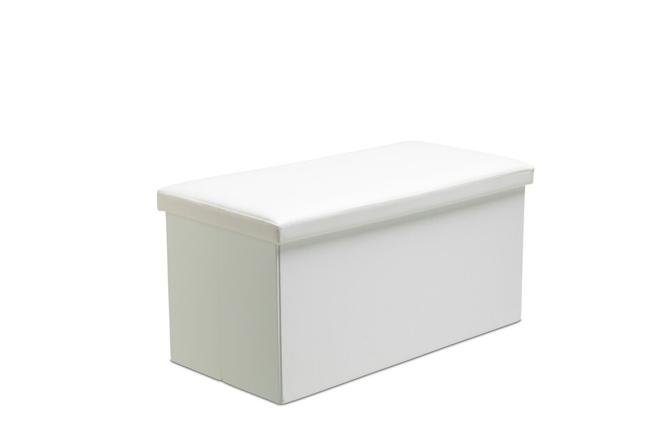 image 1 of Faux Leather Storage Ottoman Storage Box With Lid Foldable - 76x38x38cm Rectangle | White