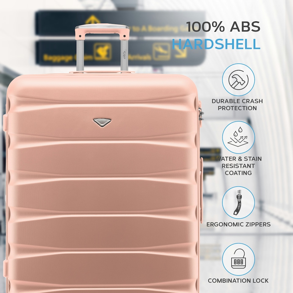 image 1 of Flight Knight 29" Extra Large Suitcase – 20kg Capacity Hard Shell Check-In Luggage with 4 Wheels  100+ Airlines Approved: Ryanair, EasyJet, Jet2, Wizz Air, BA Pink | Rose | Large