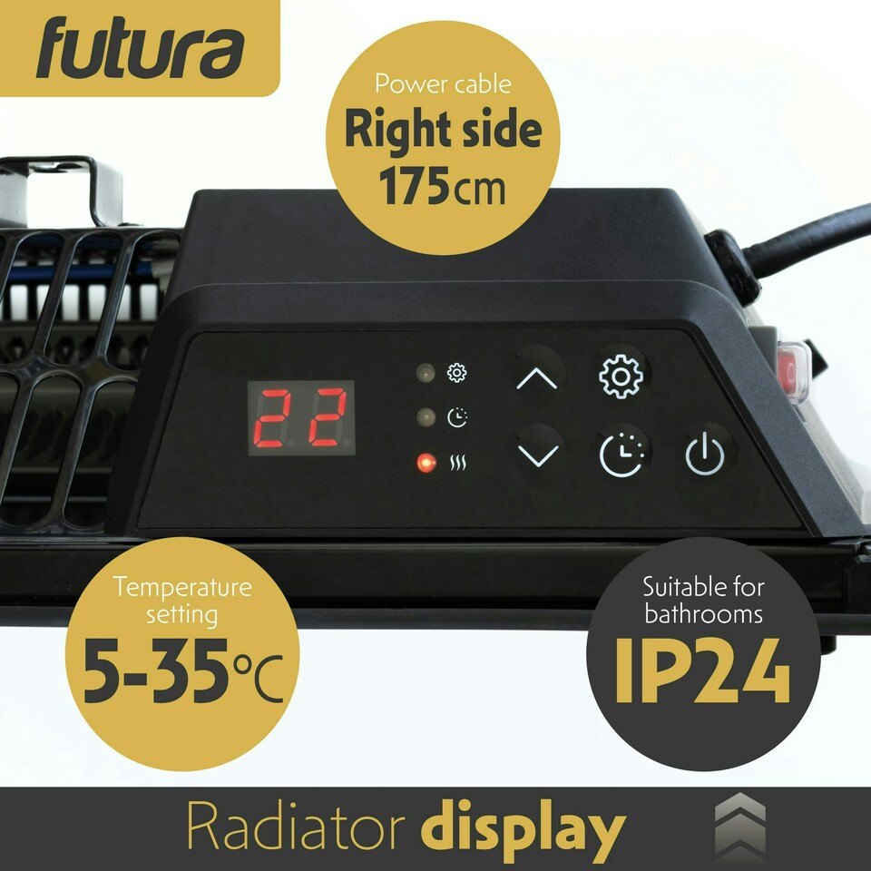 image 1 of Futura 2000W Electric Panel Glass Wall Heater Black