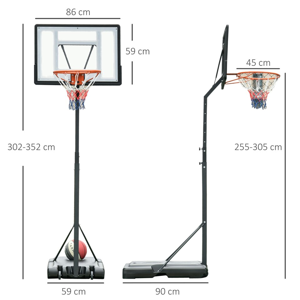 image 1 of HOMCOM Basketball Hoop 255-305cm Height Adjustable Stand w/ Wheels