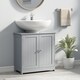 image 2 of kleankin Under Sink Bathroom Cabinet, Freestanding Under Sink Cabinet with 2 Doors and Adjustable Shelf for Basin without or with Pedestal, Grey | Grey | Grey