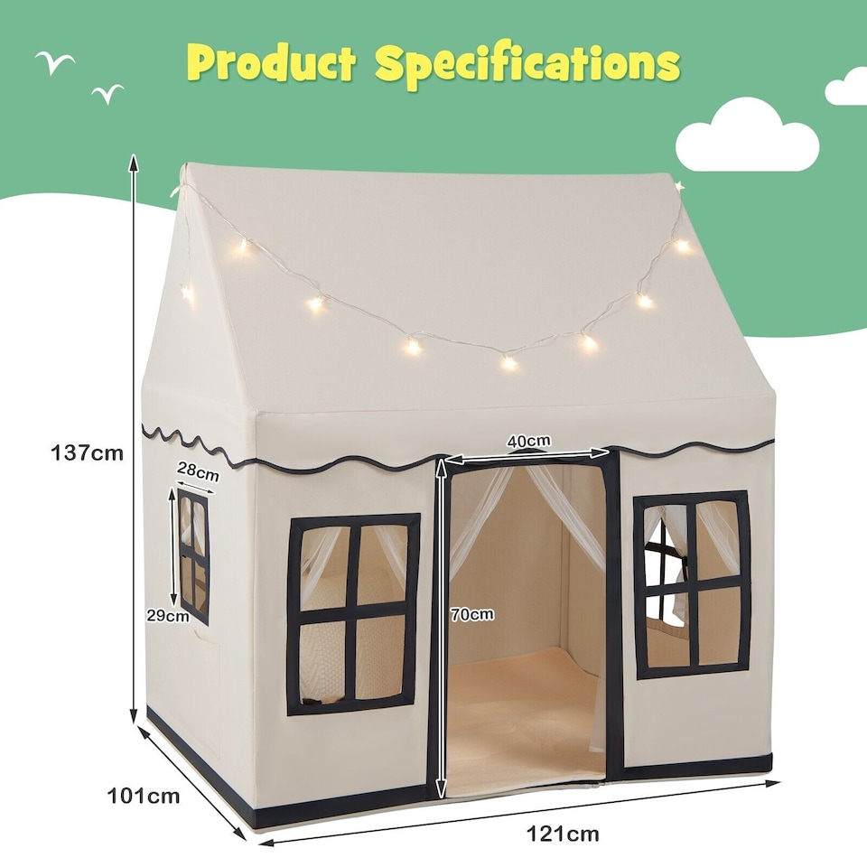 image 1 of COSTWAY Kids Play Tent Indoor Kids Playhouse with Star Lights Beige