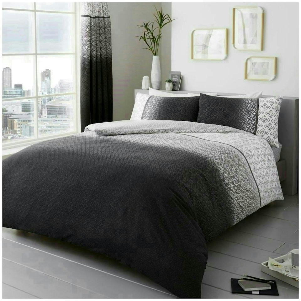 image 1 of VELVETIO Urban Ombre Duvet Cover Set Reversible Polycotton Easy Care Beddings Grey | Super King