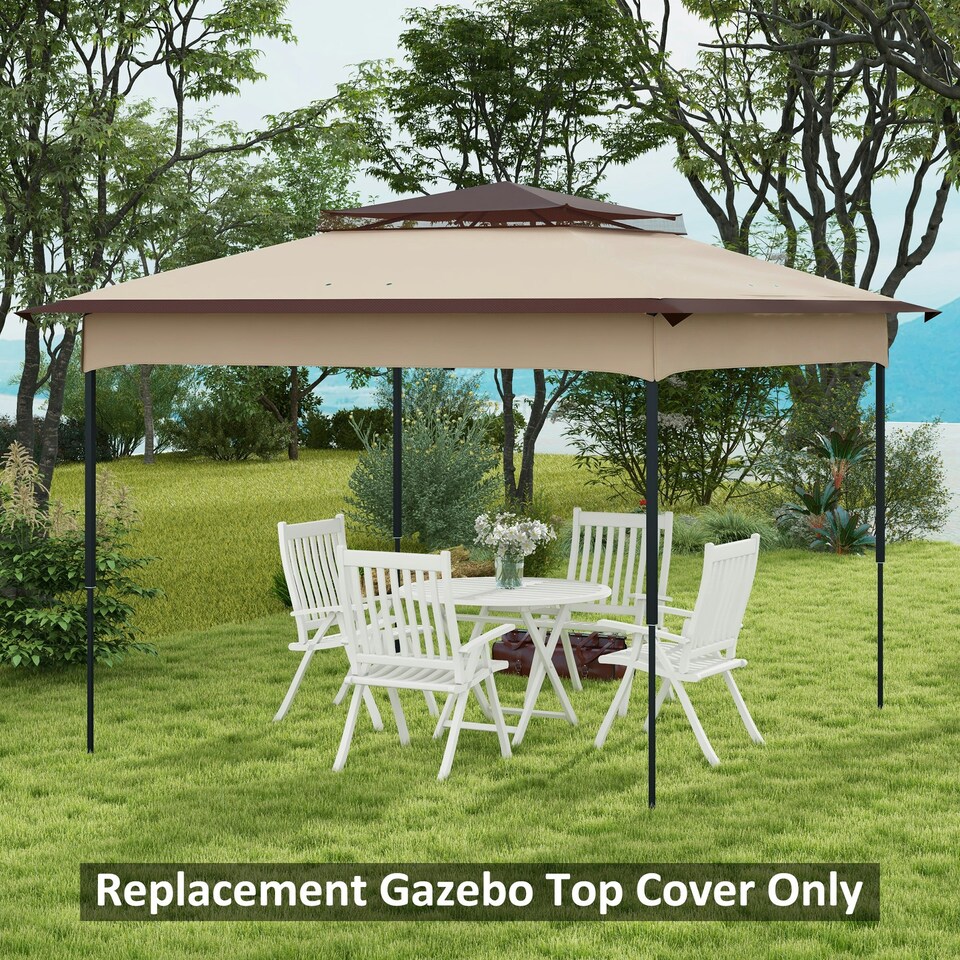 image 1 of Outsunny 3.25mx3.25m 2-Tier Gazebo Cover Replacement, 30+ UV Protection, Beige