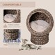 image 2 of PawHut Wicker Cat House, Raised Cat Bed with Cushion, 42 x 33 x 52cm, Dark Brown