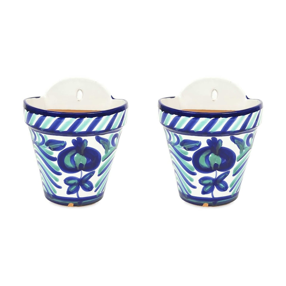 image 1 of Verano Spanish Ceramics Granada Set of 2 Hanging Plant Pots - 22cm White White
