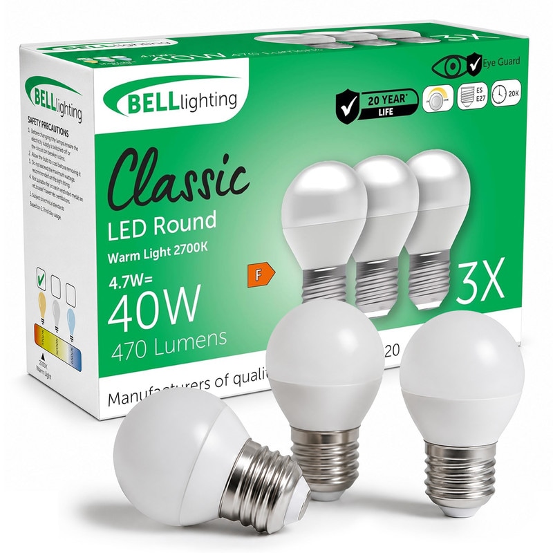 BELL Lighting E27 LED Golf Ball Bulb Dimmable Warm White 470lm 4.7W Edison Screw | Size: Pack of 3