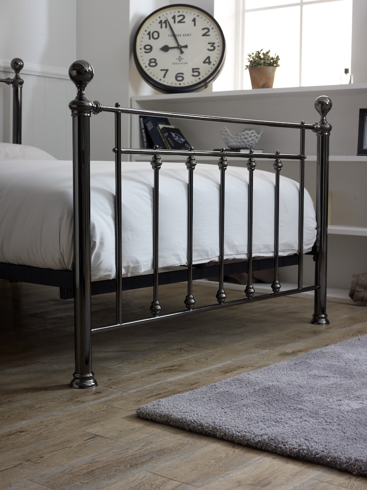 image 1 of 4ft6 Double Black chrome nickel, crystal ball finish traditional metal bed frame bedstead, antique, Victorian style