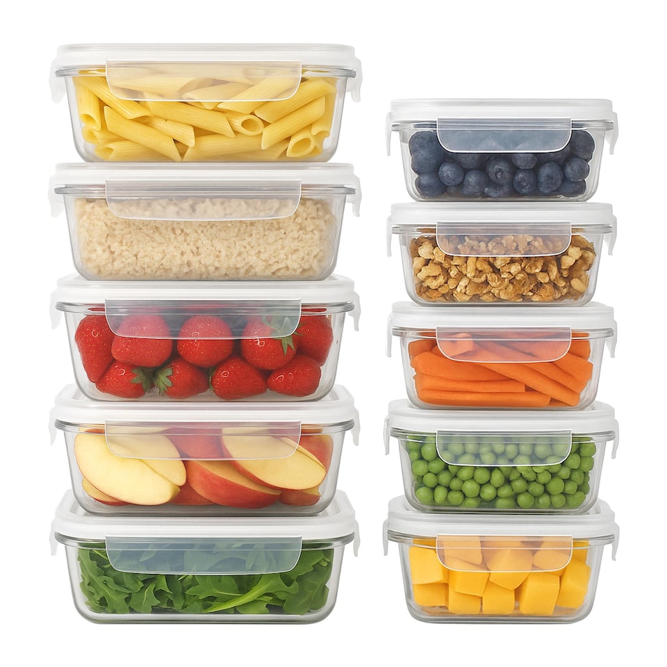 image 1 of Harbour Housewares 10pc Glass Food Storage Containers Set with Lids - 2 Sizes