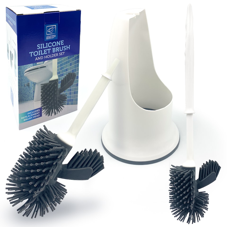 image 1 of Silicone Toilet Brush Set with Spare Head and Rim Cleaner
