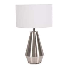 ValueLights Jax Brushed Chrome Touch Table Lamp White Shade and Bulb
