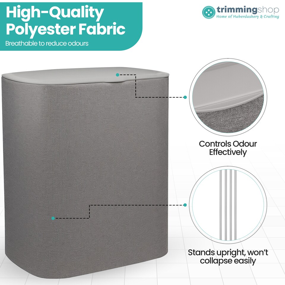 image 1 of 90L Laundry Basket with Lid & 2 Removable Bags, Washing Bin with Plastic Frame