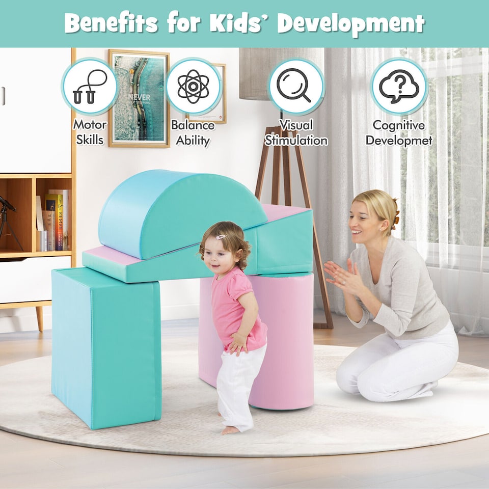 image 1 of COSTWAY 5 Pieces Kids Climb Crawl Foam Play Set Colorful Children Educational Software