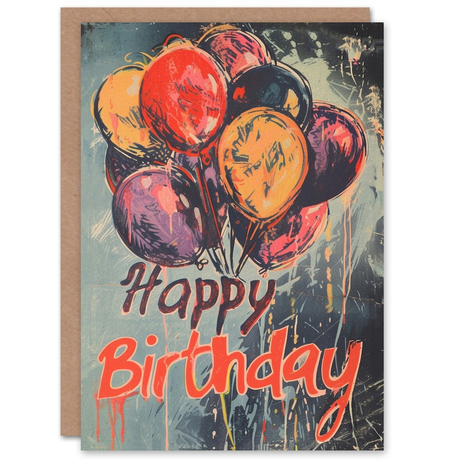 image 1 of Dark Balloons Graffiti Messy Street Man Birthday Card