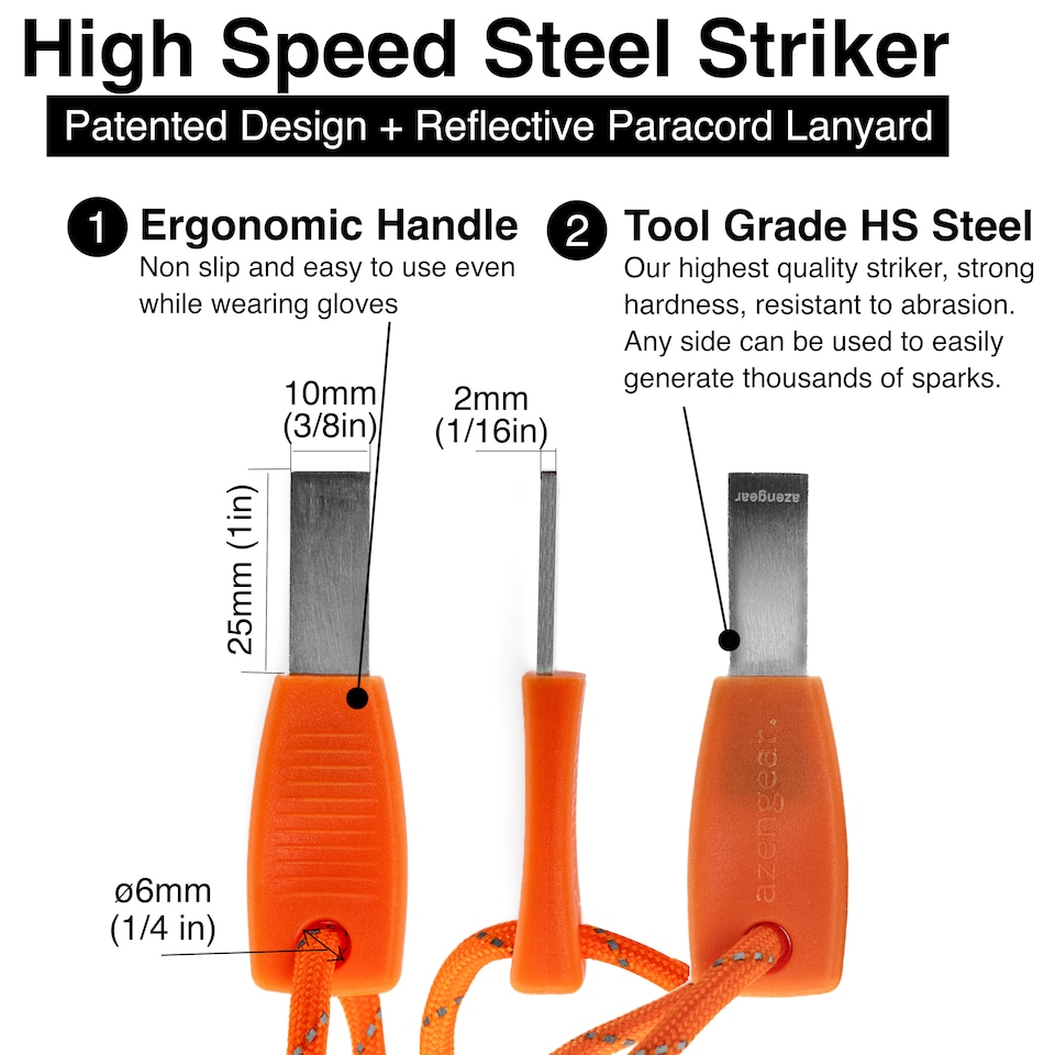 image 1 of aZengear Survival Flint and Steel Fire Starter Kit, Ferro Rod for Camping, Bushcraft