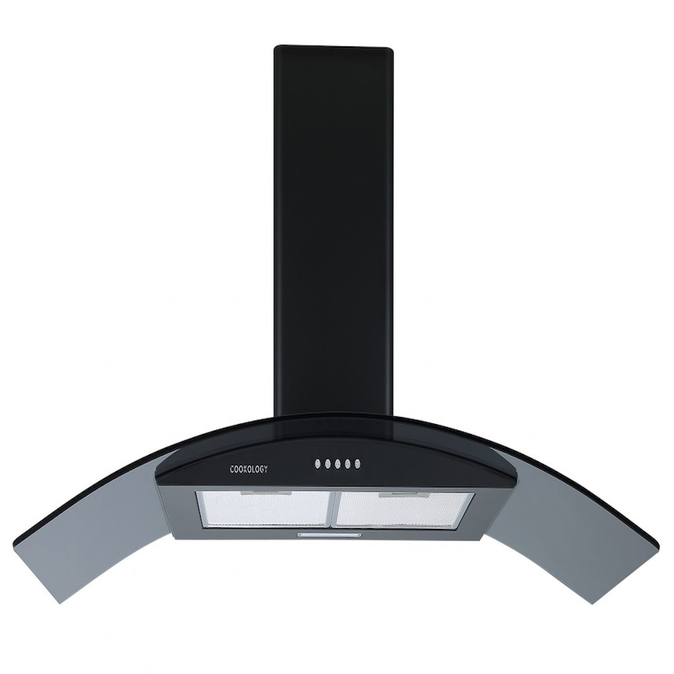 image 1 of Cookology 100cm Black Curved Glass Chimney Cooker Hood - Energy Rating A