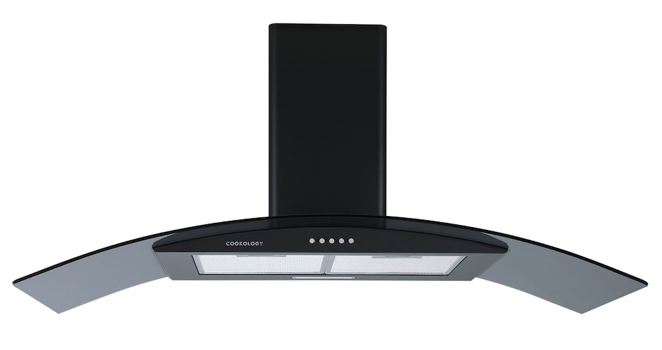 image 1 of Cookology 100cm Black Curved Glass Chimney Cooker Hood - Energy Rating A