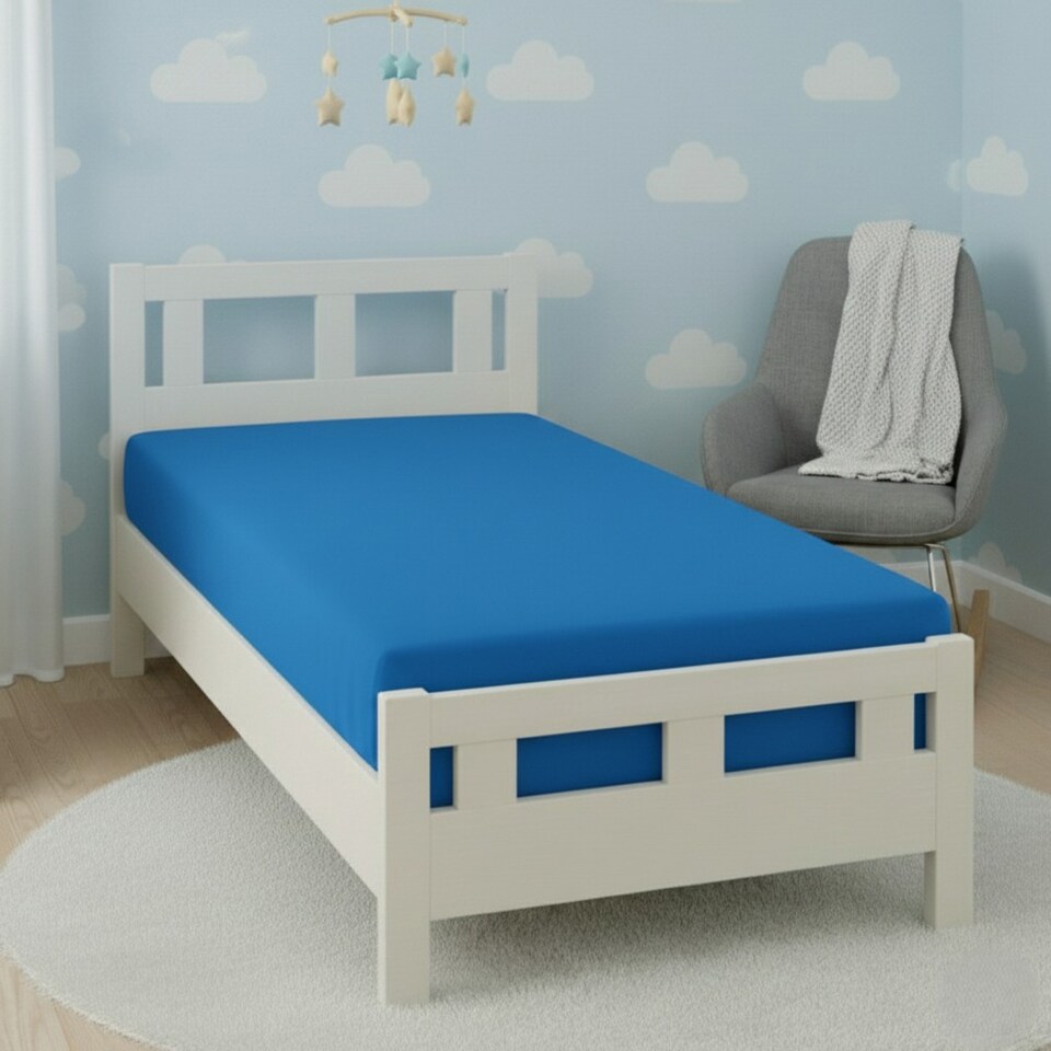 image 1 of Flannelette Cot Bed Fitted Sheet Soft Brushed Cotton Bedding Comfort | Blue | Teal | Cot Bed