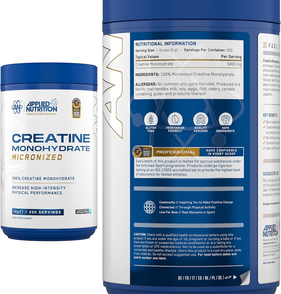 image 1 of Applied Nutrition Creatine Monohydrate Powder - Unflavoured - 200 Servings