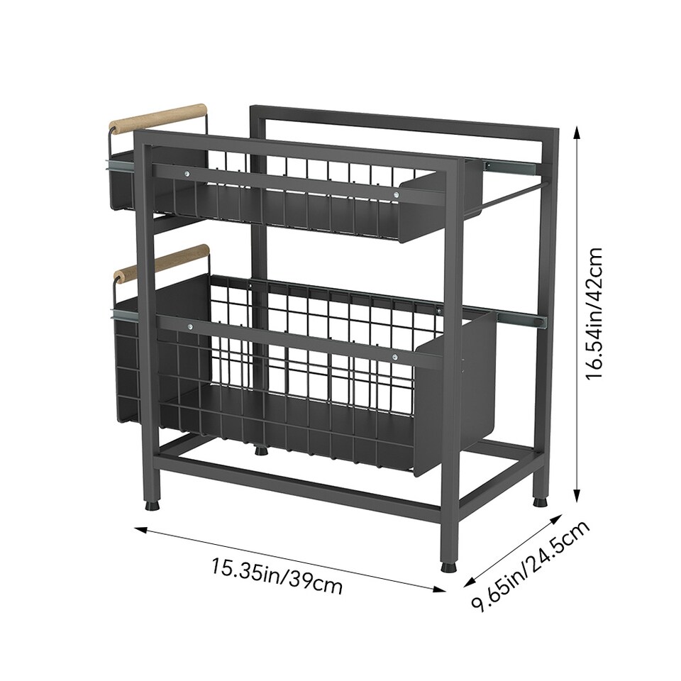 image 1 of Living and Homr Kitchen Pull-Out Storage Organiser for Cabinet, Black, Double Layer-M | Black