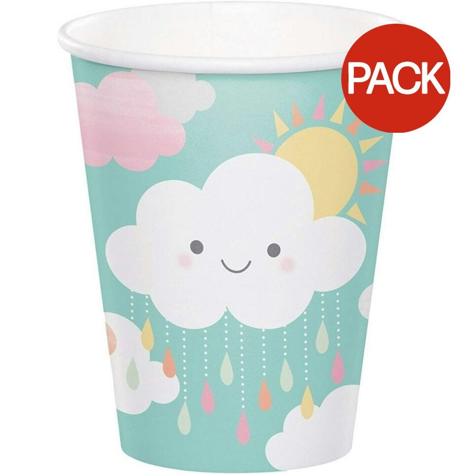 Creative Party Paper Sun & Clouds Baby Shower Party Cup (Pack of 8) - Sky Blue/White - One Size