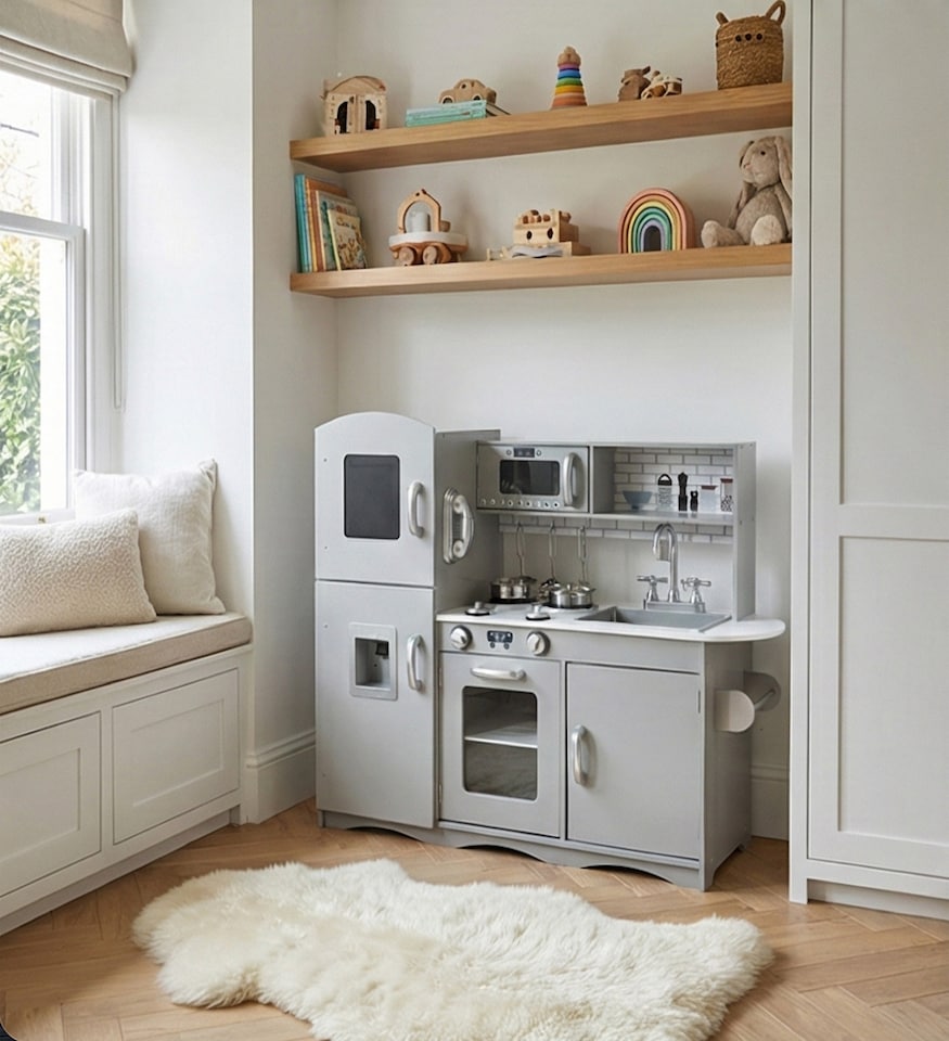 image 1 of Kidoz Deluxe Wooden Play Kitchen for kids - Role Play Kitchen - Grey