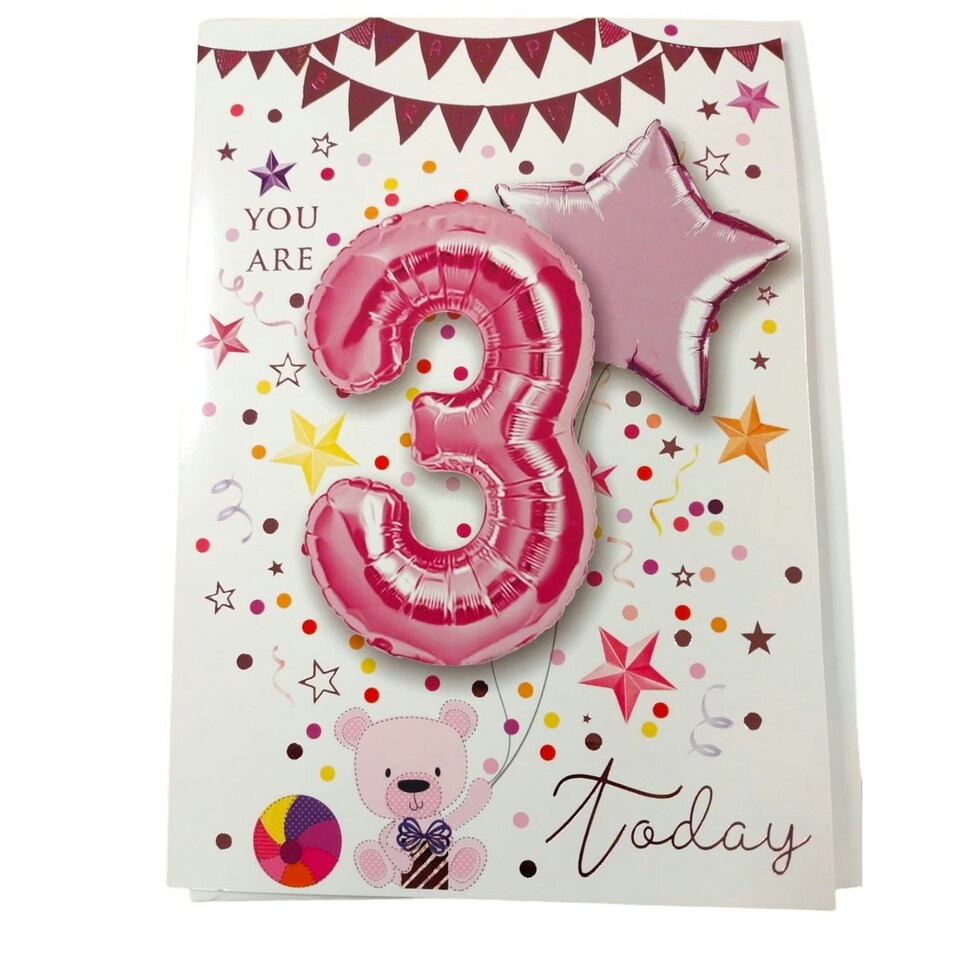 image 1 of Girl You Are 3 Today Balloon Boutique Birthday Greeting Card