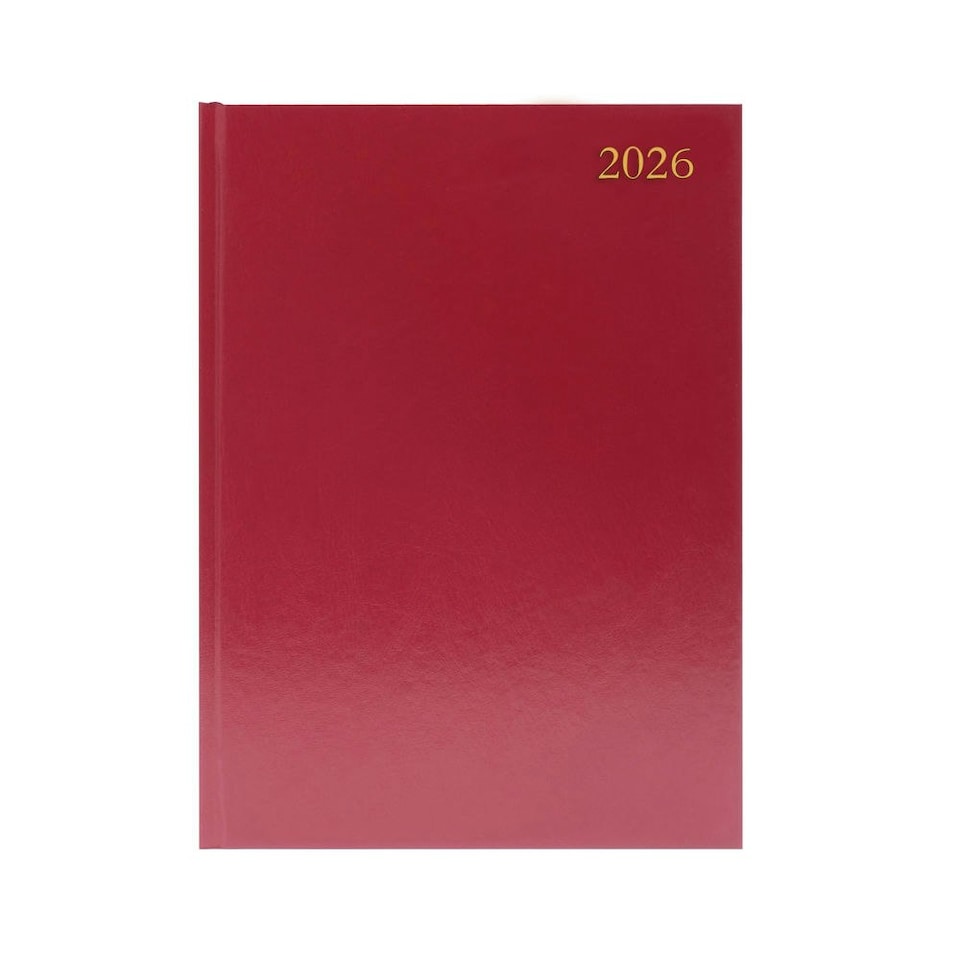 Janrax 2026 A4 2 Pages Per Day Burgundy Desk Diary kf2a4bg26