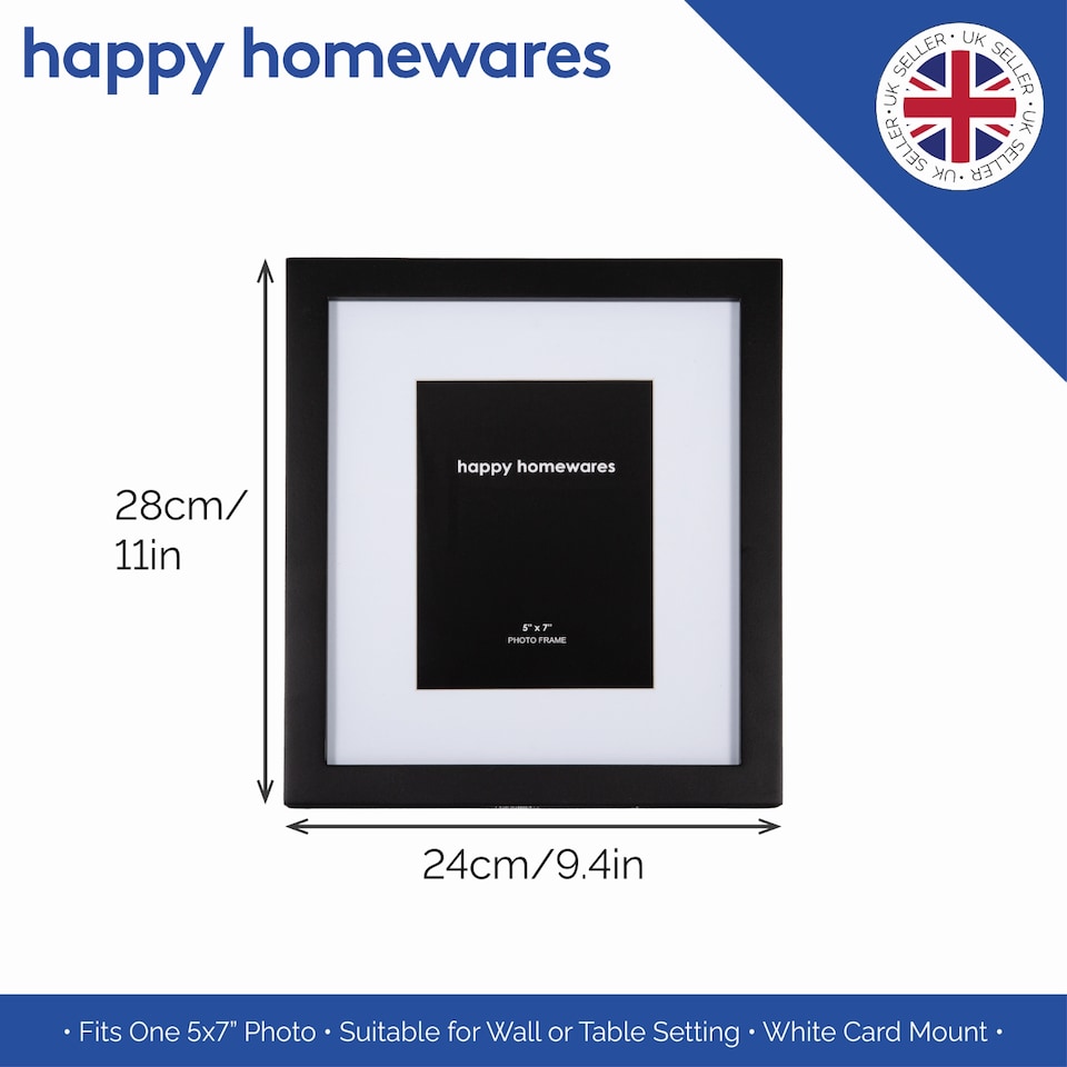 image 1 of Classic Designer Mat Black MDF 5x7 Picture Frame for Free Standing or Wall Hung | Black | 5" x 7"