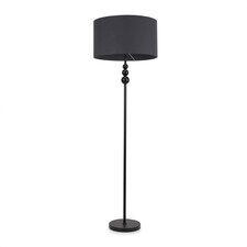 ValueLights Marissa Charcoal Grey Shade with Black Stacked Ball Floor Lamp and Bulb