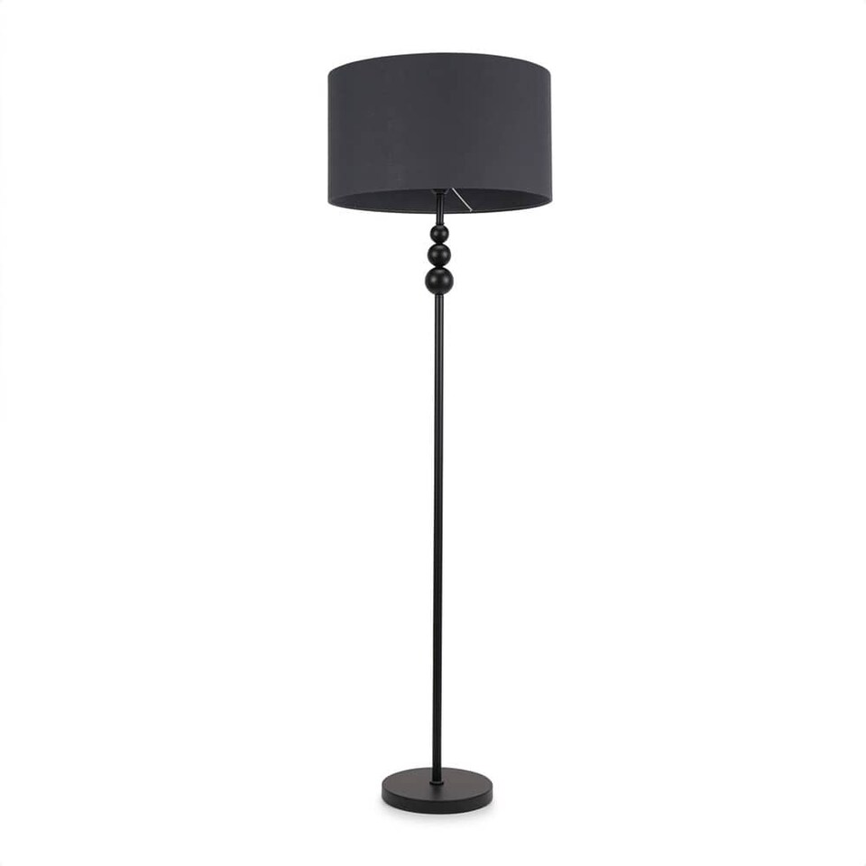 image 1 of ValueLights Marissa Charcoal Grey Shade with Black Stacked Ball Floor Lamp and Bulb