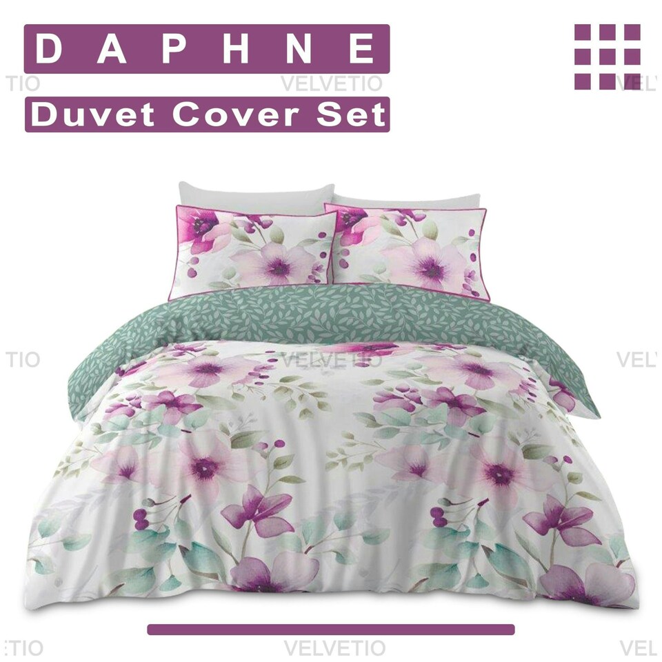 image 1 of VELVETIO Daphne Complete Duvet Cover Set with Fitted Sheet Cosy Quilt Coverlet Multi | King