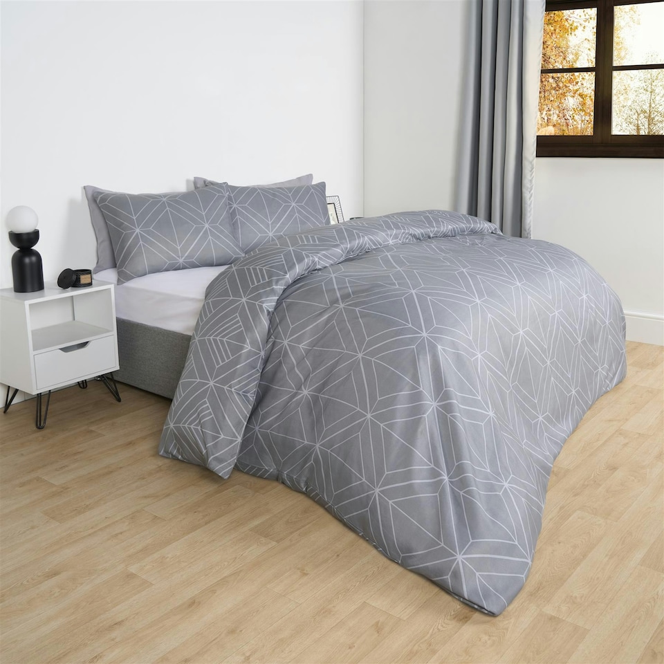 image 1 of OHS Isaac Geometric Reversible Print Duvet Cover and Pillowcase Bedding Set, King - Grey