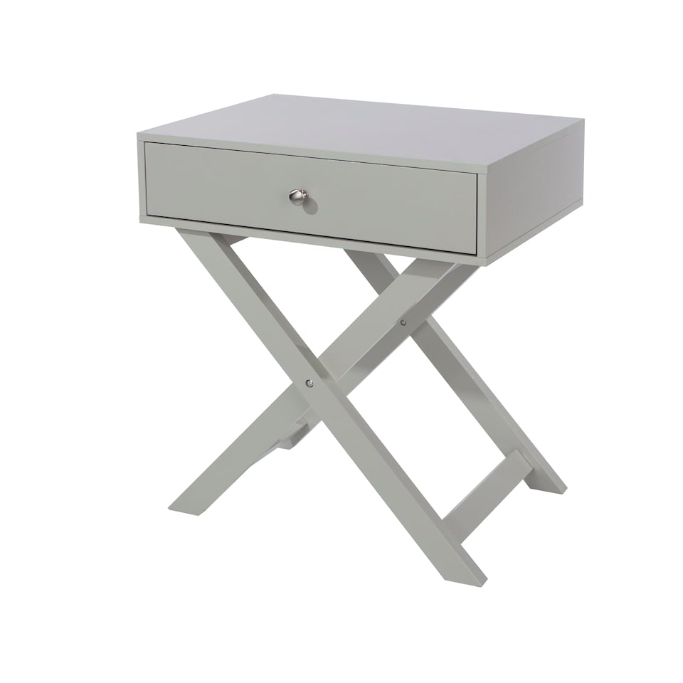 image 1 of Options 1 Drawer X-Frame Bedside Table - Painted Finish, Polished Metal Handle | Grey | Grey | One Size | 1