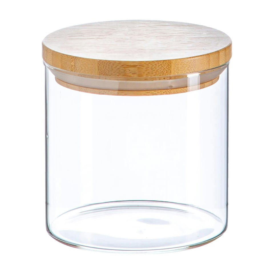 image 1 of Argon Tableware Scandi Glass Storage Jar with Wooden Lid - 550ml