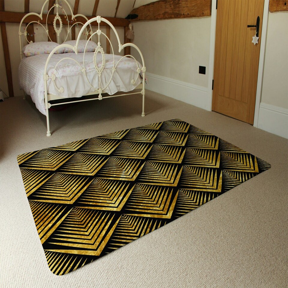 image 1 of Golden Geometric Flower Pattern (Rug) Gold | Large: 140x200cm