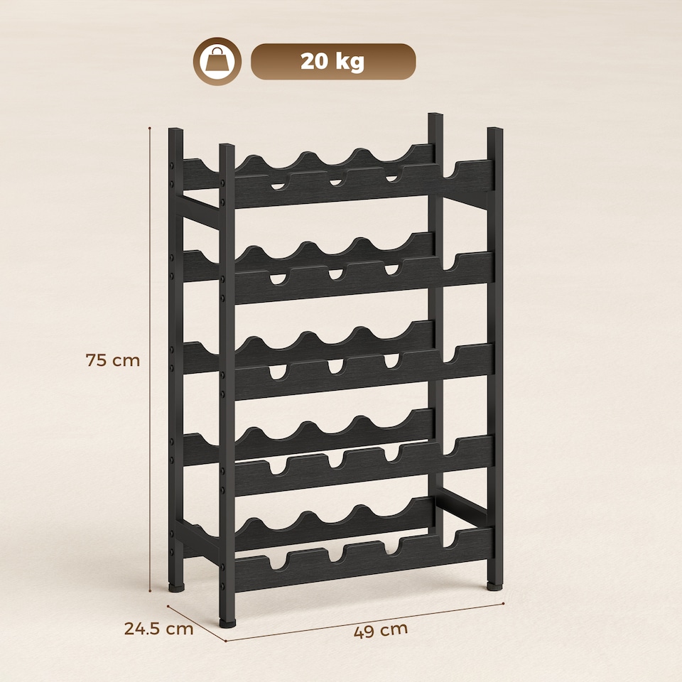 image 1 of HOMCOM Wine Rack Freestanding 5-Tier 20-Bottle Capacity Black