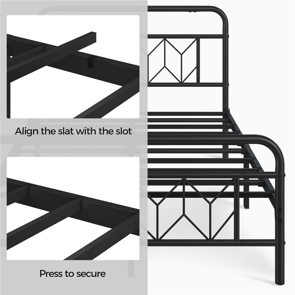 image 1 of Yaheetech 4ft6 Double Vintage Metal Bed Frame with Diamond Pattern Headboard Black