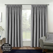 Oxford Grey Velvet Curtains 66 x 90 inch (168 x 229 cm) 100% Blackout Pencil Pleat Thermal Noise Reducing Curtains for Bedroom and Living Room