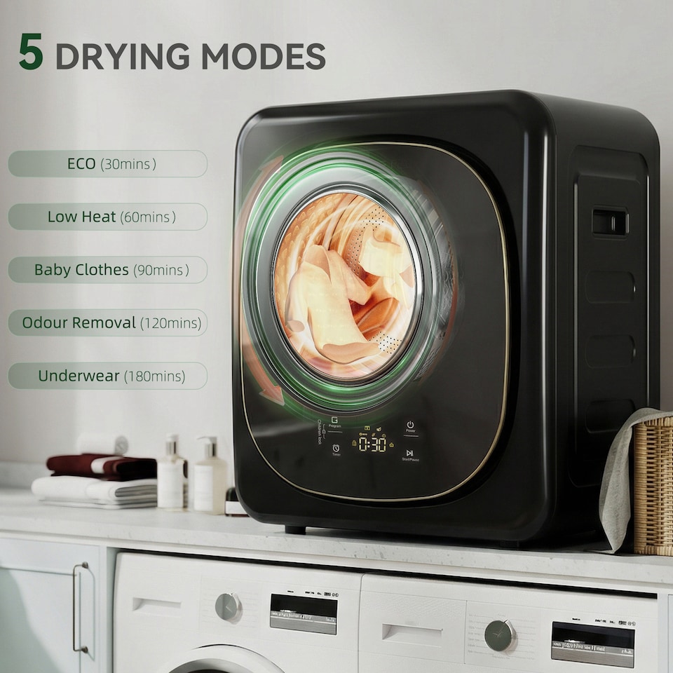 image 1 of HOMCOM Compact Dryer Machine with 5 Modes, 4kg Small Tumble Dryer, Black