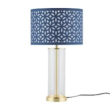 Aura - Satin Brass Table Lamp with Navy Blue Cut Out Shade | Gold | Blue | Large | 1